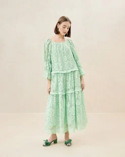 Discount Loeffler Randall Antoinette Tiered Lace Dress Sage