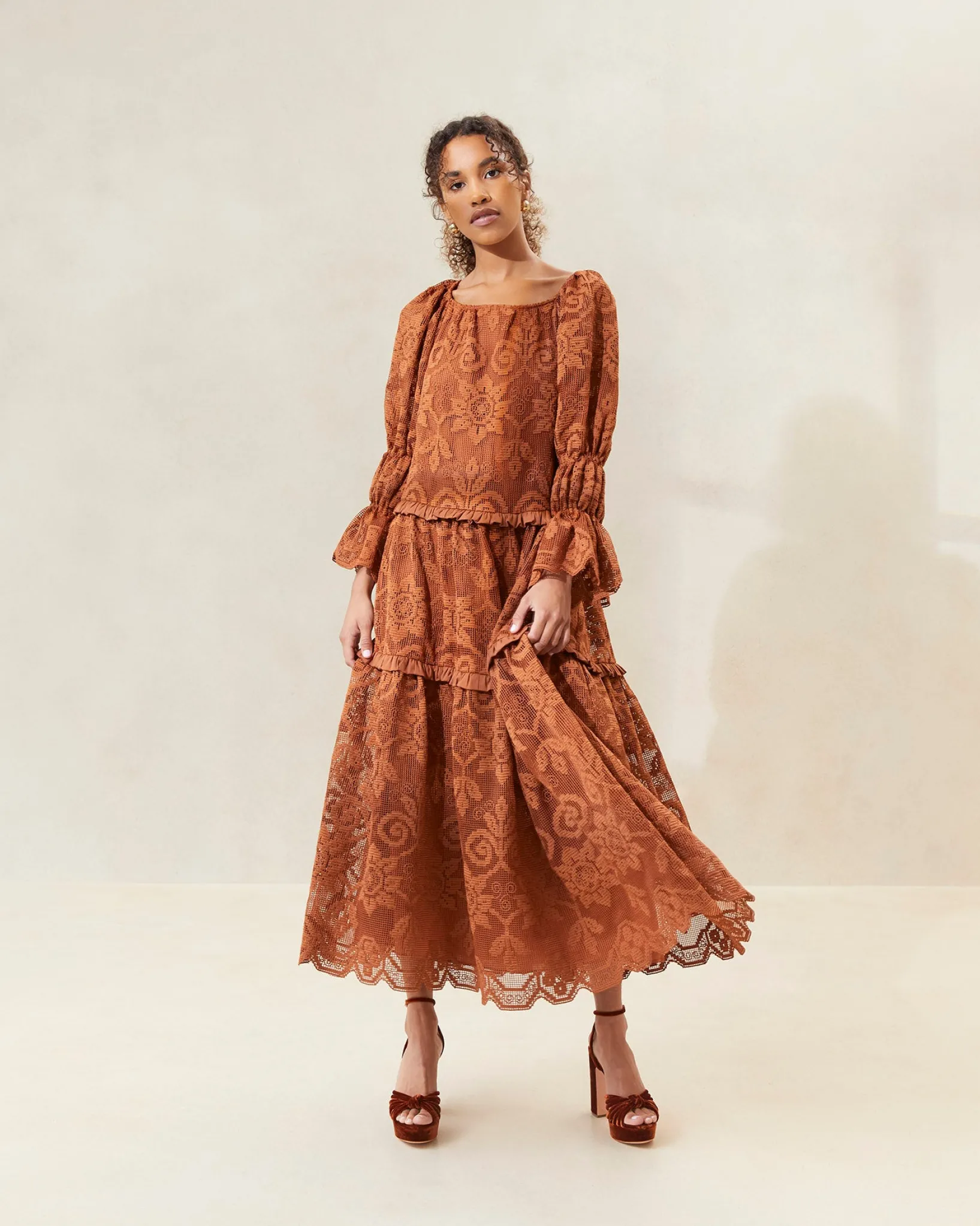 Discount Loeffler Randall Antoinette Tiered Lace Dress Sage