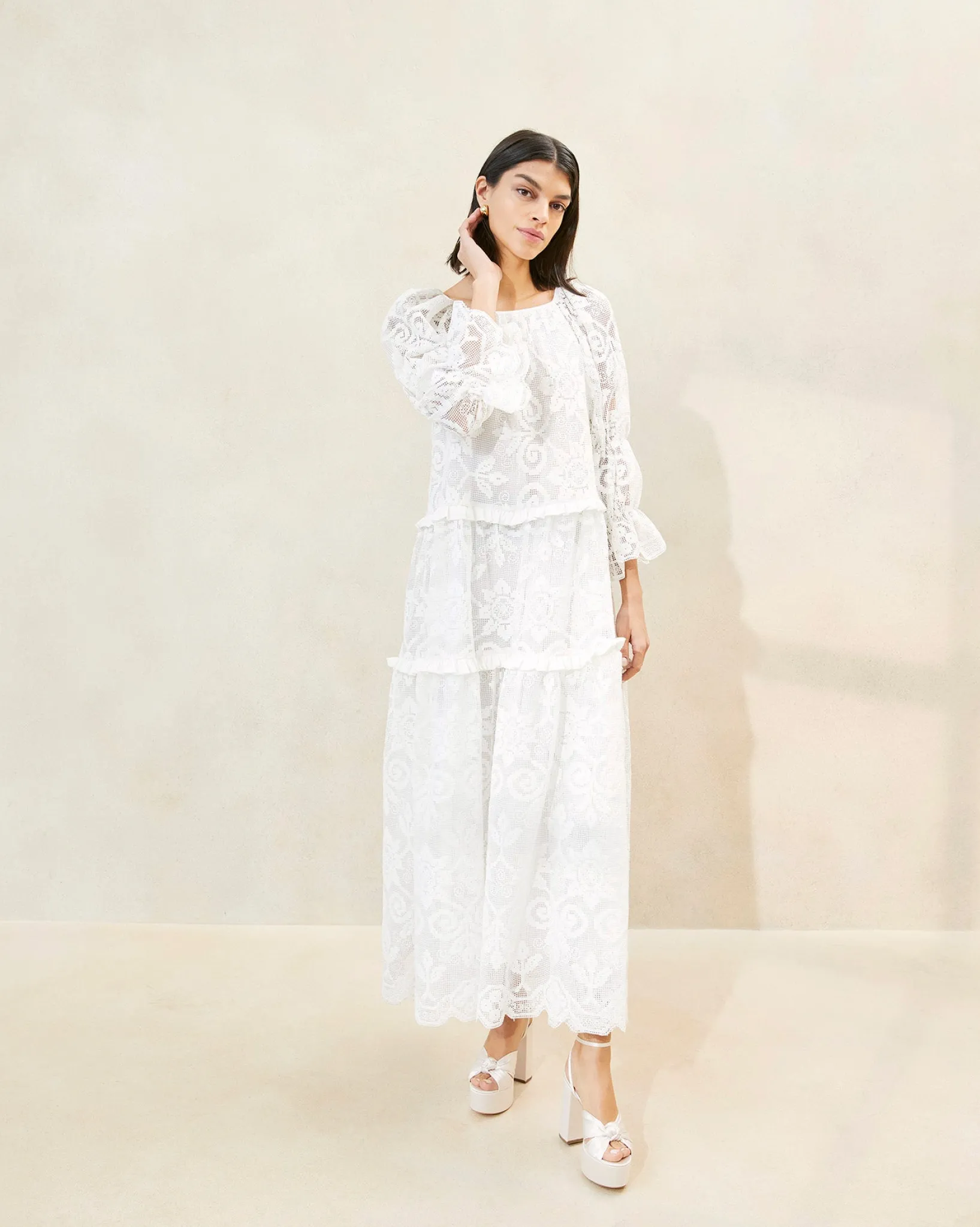Discount Loeffler Randall Antoinette Tiered Lace Dress Sage