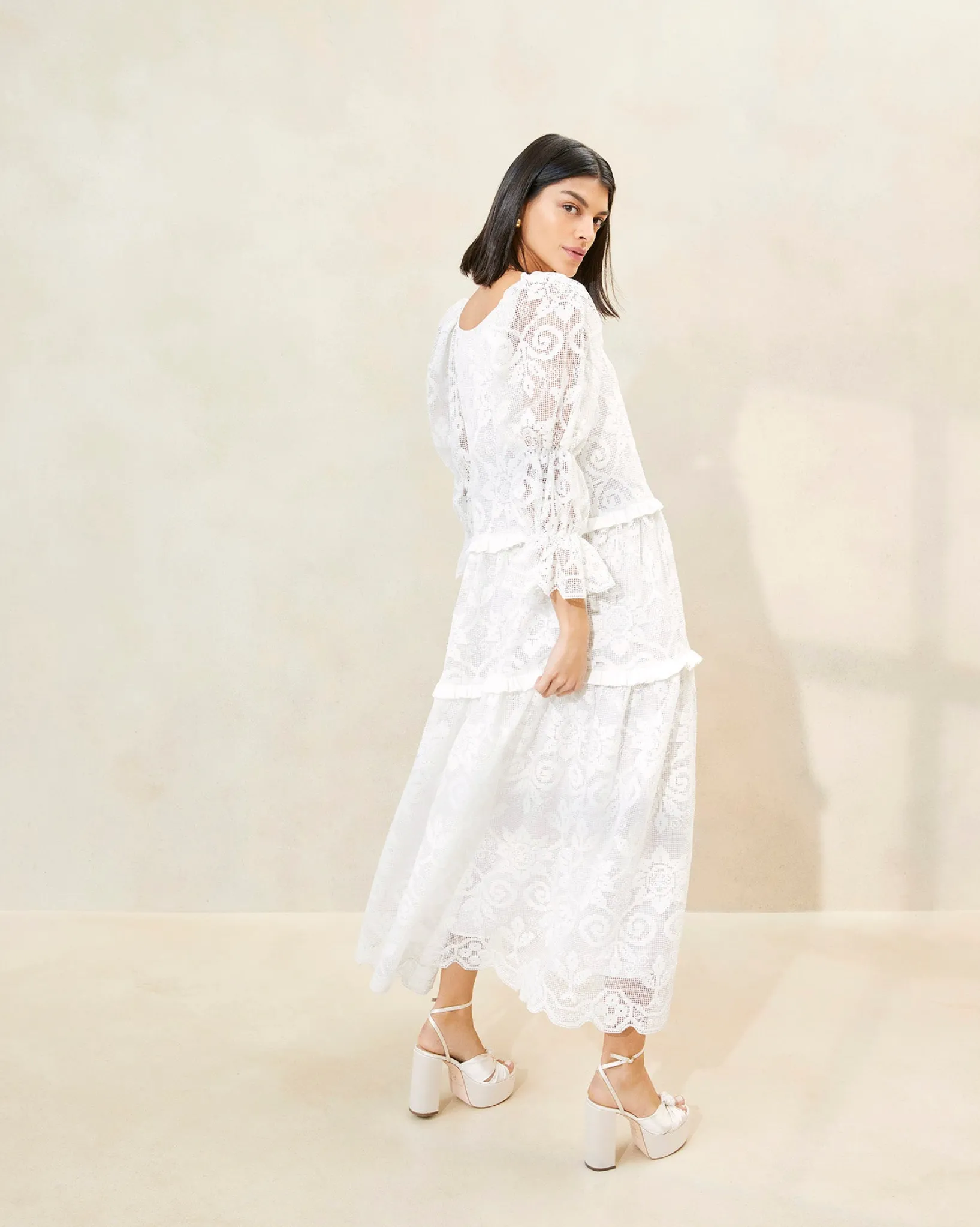 Discount Loeffler Randall Antoinette Tiered Lace Dress Sage