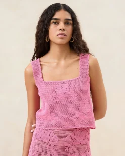 New Loeffler Randall Aurelie Rose Crochet Sleeveless Top Rose />