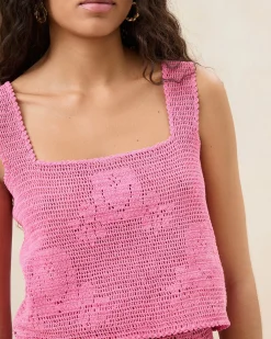 New Loeffler Randall Aurelie Rose Crochet Sleeveless Top Rose />