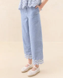 Discount Loeffler Randall Blake Blue Gingham Embroidered Pant Blue Gingham />