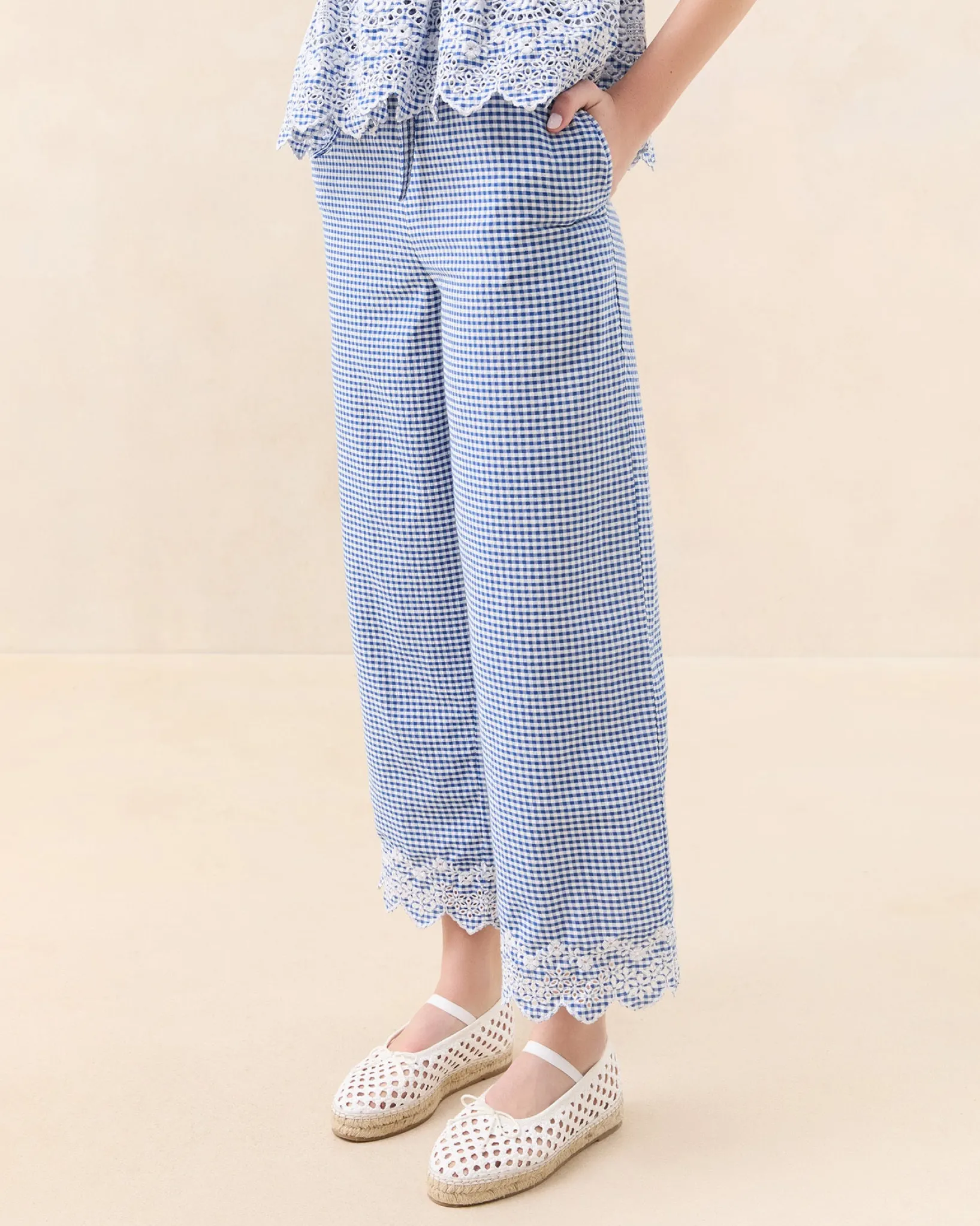 Discount Loeffler Randall Blake Blue Gingham Embroidered Pant Blue Gingham />