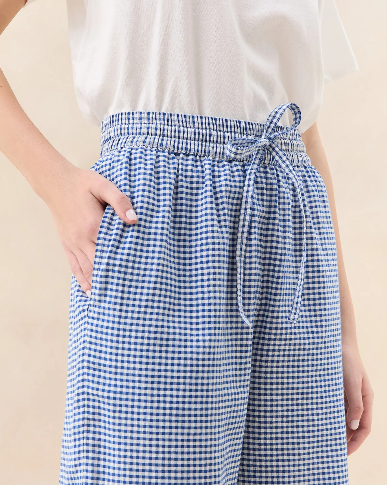 Discount Loeffler Randall Blake Blue Gingham Embroidered Pant Blue Gingham />