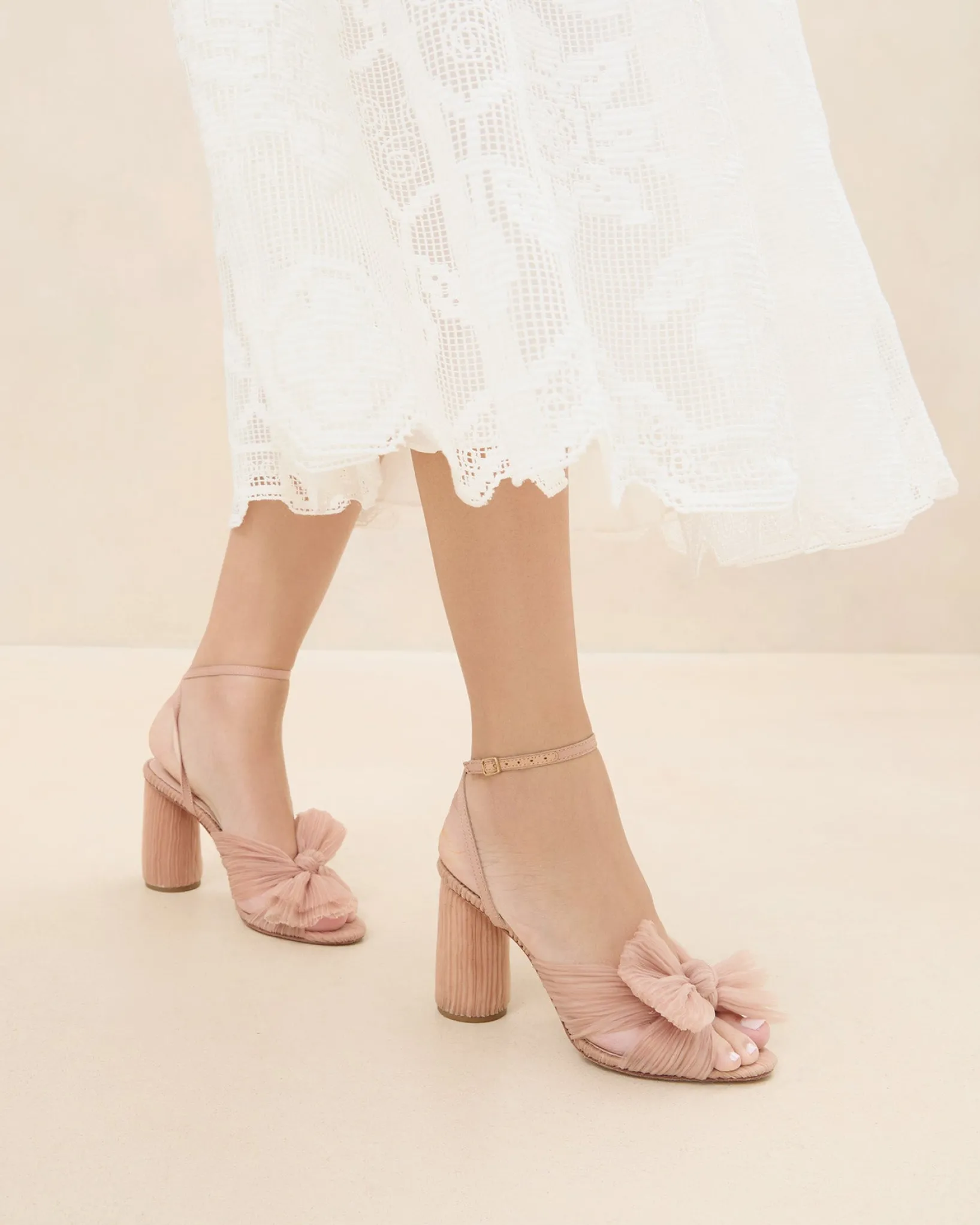 New Loeffler Randall Camellia Pleated Bow Heel White