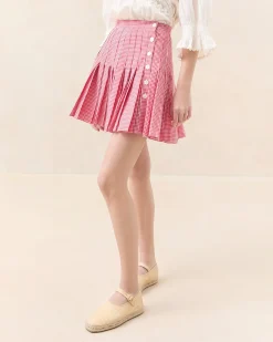 New Loeffler Randall Caroline Red Gingham Pleated Skirt Red Gingham />