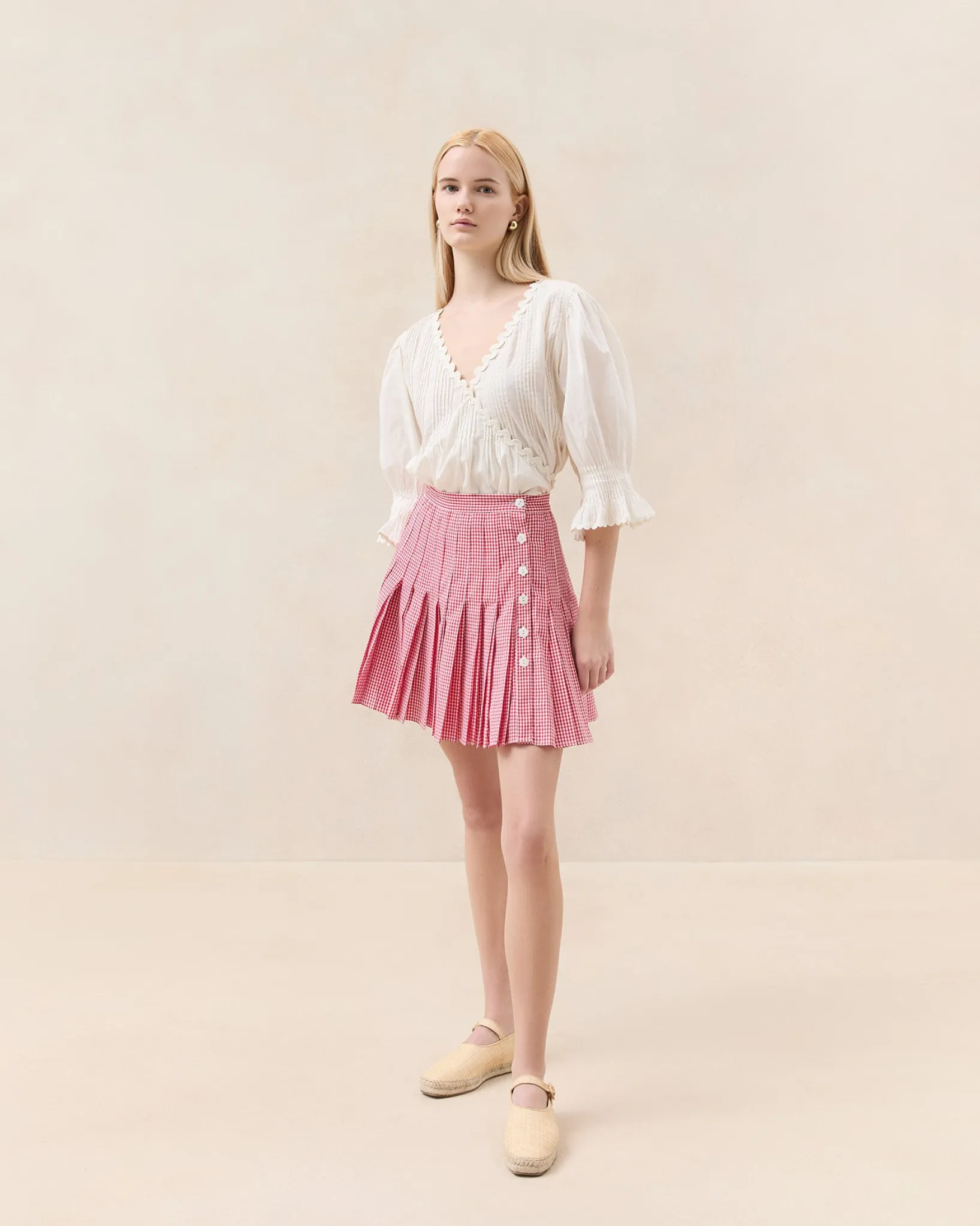 New Loeffler Randall Caroline Red Gingham Pleated Skirt Red Gingham />