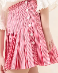 New Loeffler Randall Caroline Red Gingham Pleated Skirt Red Gingham /><noscript><img width=