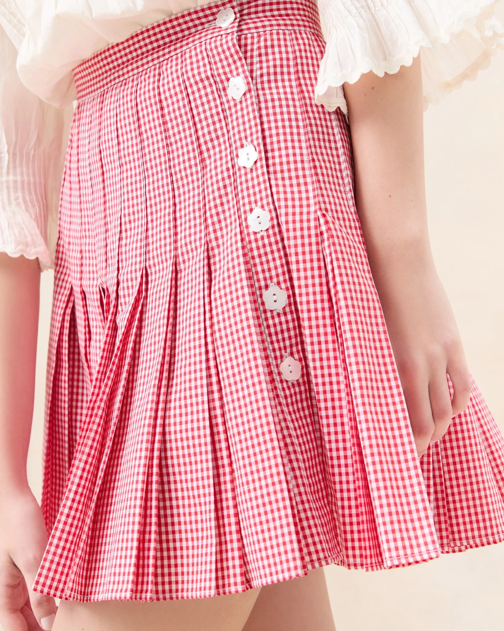 New Loeffler Randall Caroline Red Gingham Pleated Skirt Red Gingham />
