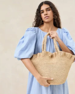 Best Loeffler Randall Cyrus Natural Ruffled Woven Tote Natural /><noscript><img width=
