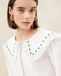 Hot Loeffler Randall Daisy Broderie Collared Blouse Cream
