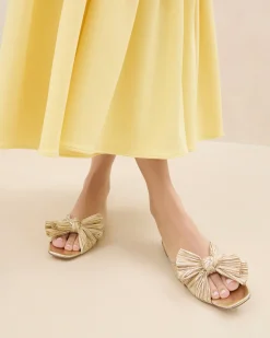 Hot Loeffler Randall Daphne Pleated Bow Slide Gold