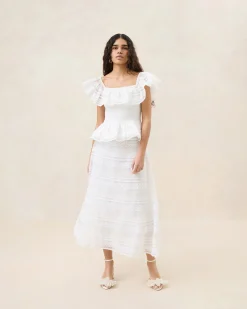 Outlet Loeffler Randall Delilah Cream Ruffle Organza Skirt Cream/Cream />
