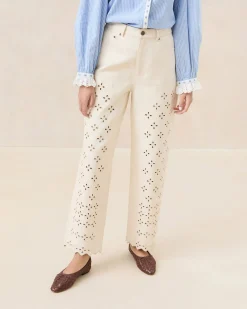 Sale Loeffler Randall Demi Natural Embroidered Pant Natural /><noscript><img width=