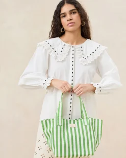 Online Loeffler Randall Ellis Green Stripe Packable Tote Green/Cream Stripe