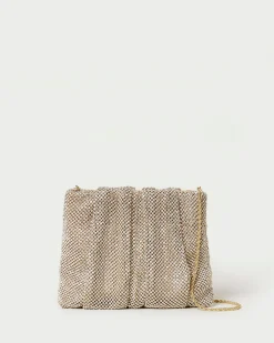 New Loeffler Randall Ember Gold Diamanté Gathered Clutch Gold />