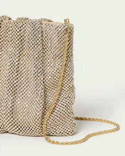 New Loeffler Randall Ember Gold Diamanté Gathered Clutch Gold /><noscript><img width=