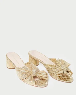 Loeffler Randall Emilia Pleated Bow Heel Gold