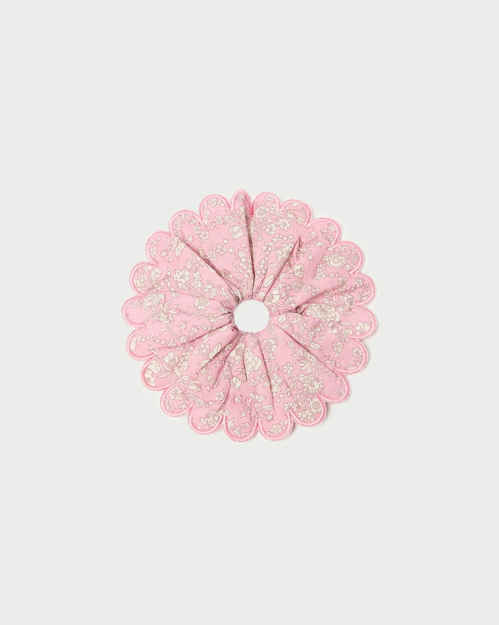 New Loeffler Randall Frankie Pink Floral Scallop Scrunchie Pink Rosette Floral