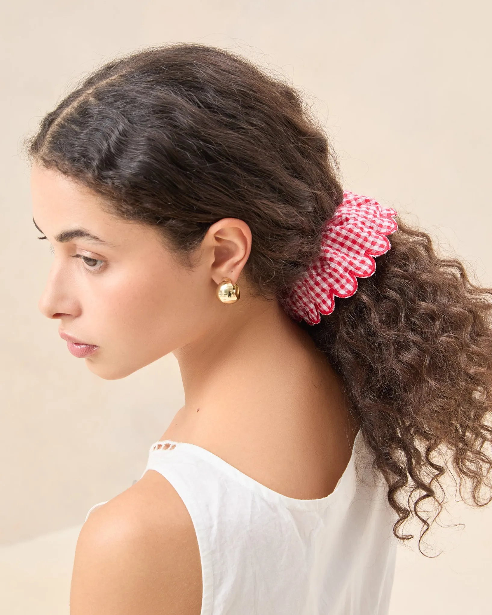 New Loeffler Randall Frankie Pink Floral Scallop Scrunchie Pink Rosette Floral