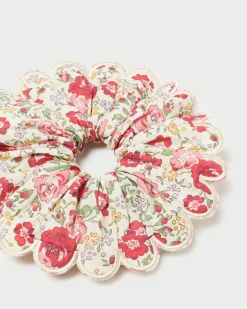 Loeffler Randall Frankie Red Floral Scallop Scrunchie Cream/Red Multi Rosette Floral