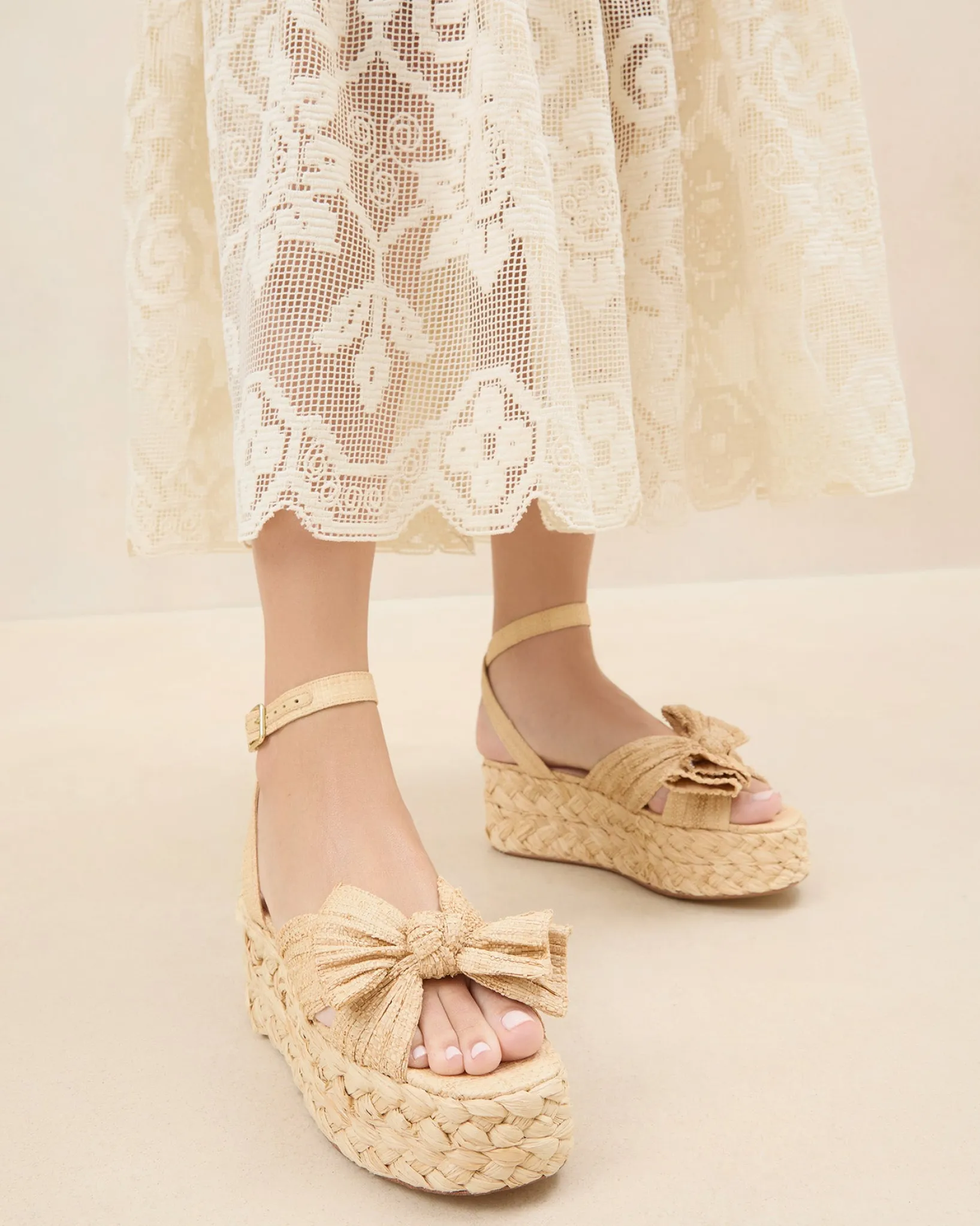 New Loeffler Randall Gaby Pleated Bow Espadrille Natural