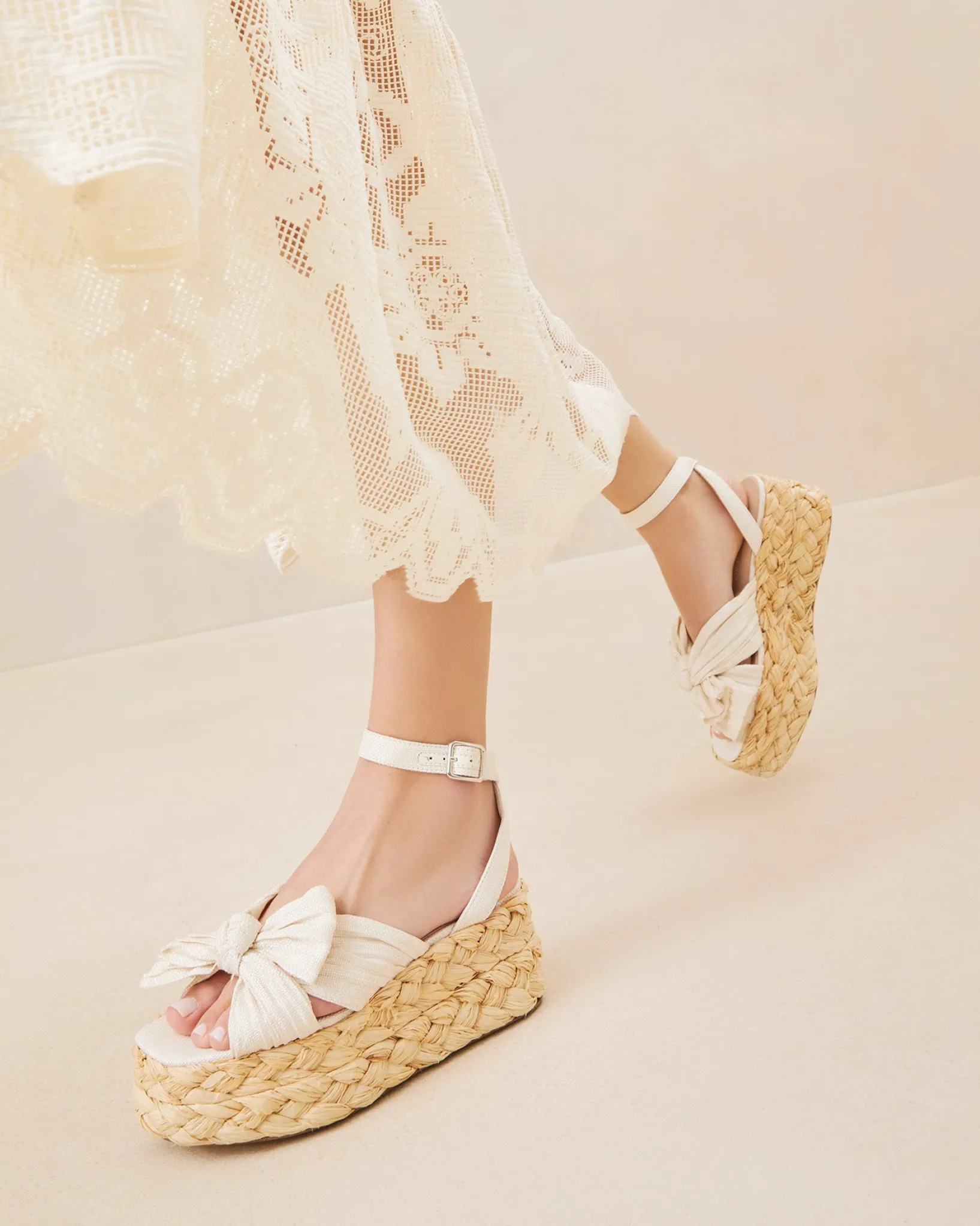 New Loeffler Randall Gaby Pleated Bow Espadrille Natural