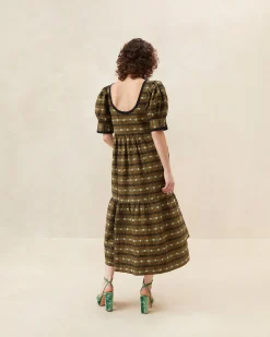 Outlet Loeffler Randall Gillian Blue Floral Puff-Sleeve Dress Cream/Blue Wavy Floral