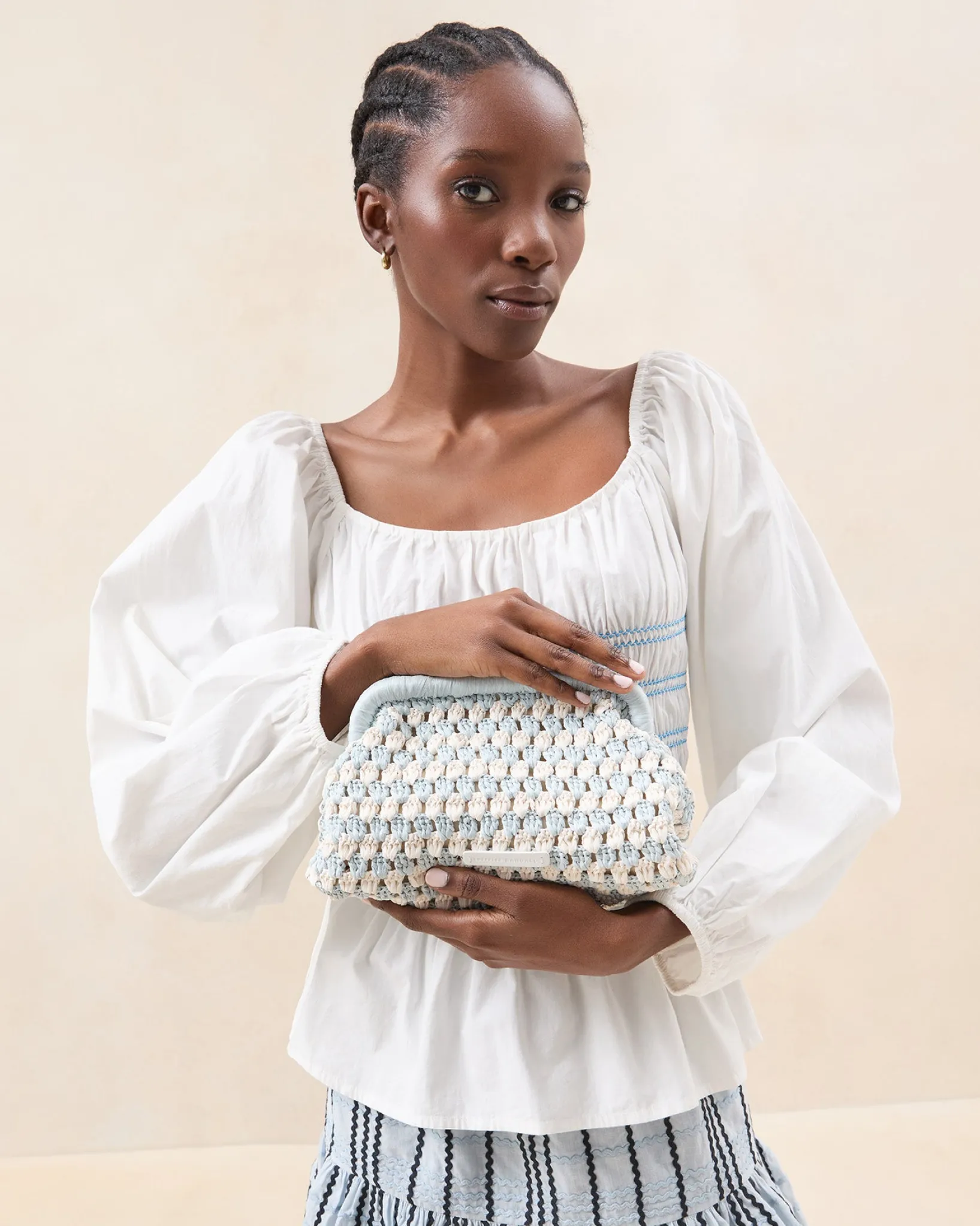 Sale Loeffler Randall Glenda Blue/Cream Crochet Clutch Cream/Blue