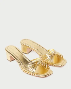 Loeffler Randall Hazel Leather Knot Mule Gold