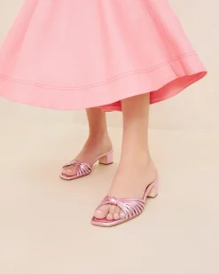 New Loeffler Randall Hazel Leather Knot Mule Pink