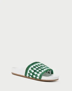 Hot Loeffler Randall Henri Green/White Crochet Raffia Sandal White/Green