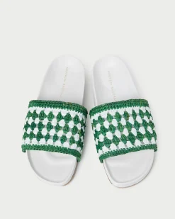 Hot Loeffler Randall Henri Green/White Crochet Raffia Sandal White/Green