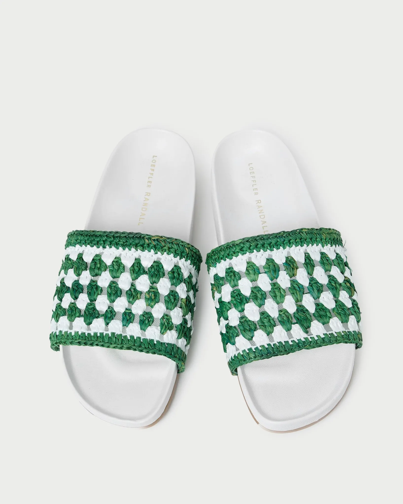 Hot Loeffler Randall Henri Green/White Crochet Raffia Sandal White/Green