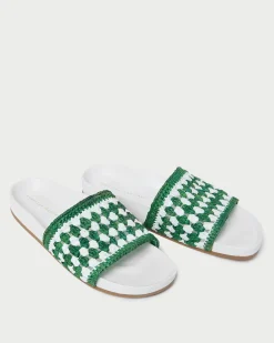 Hot Loeffler Randall Henri Green/White Crochet Raffia Sandal White/Green