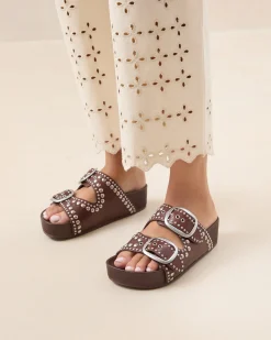 Online Loeffler Randall Jack Espresso Leather Studded Sandal Espresso/Silver