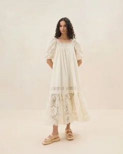 Discount Loeffler Randall Jo Cream Puff-Sleeve Dress Cream />