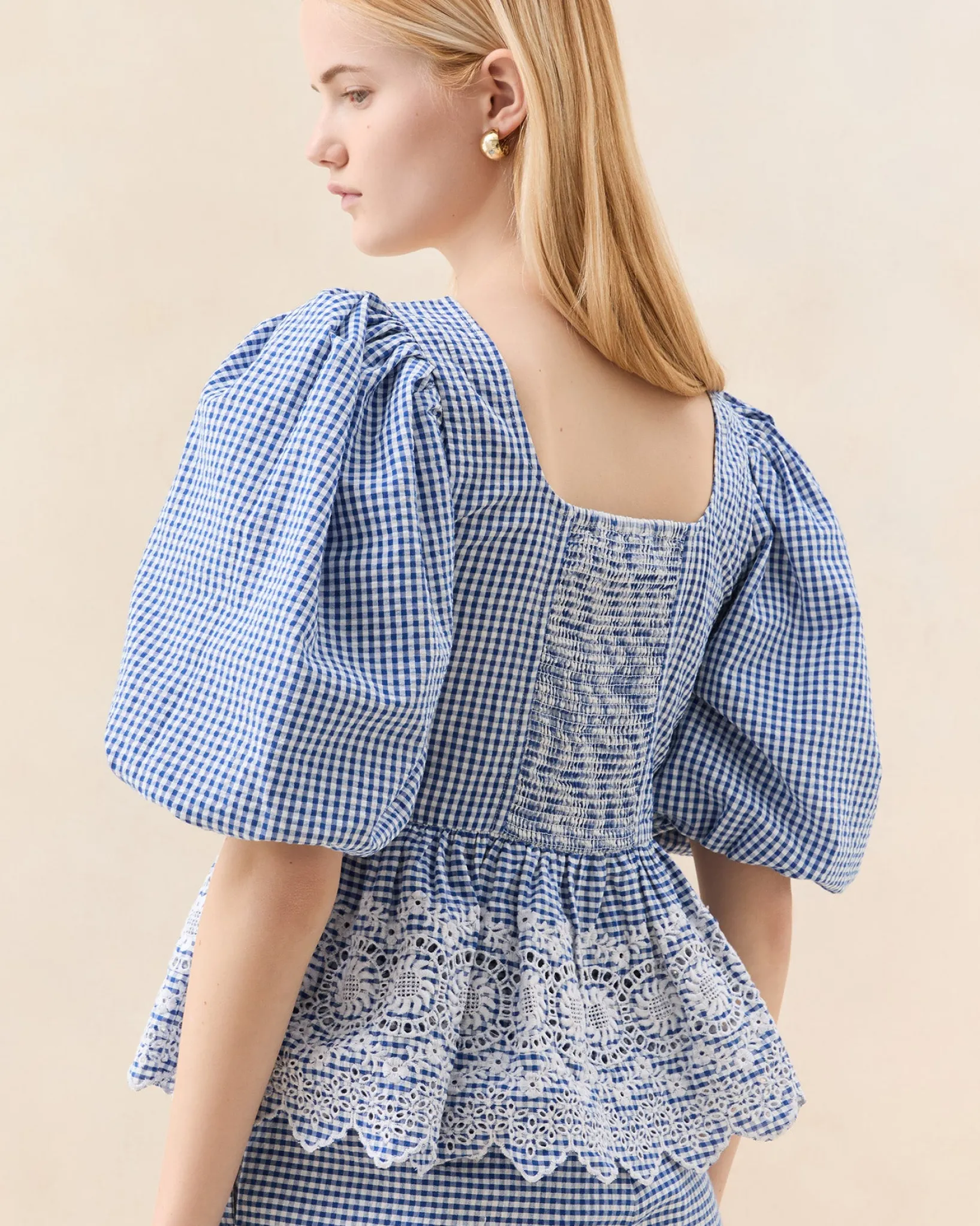 Clearance Loeffler Randall Jodie Blue Gingham Embroidered Top Blue Gingham />