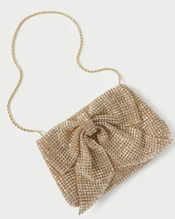 Loeffler Randall Jolene Gold Diamanté Bow Clutch Gold />