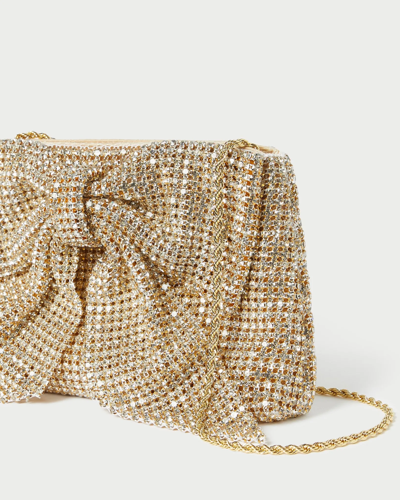 Loeffler Randall Jolene Gold Diamanté Bow Clutch Gold />