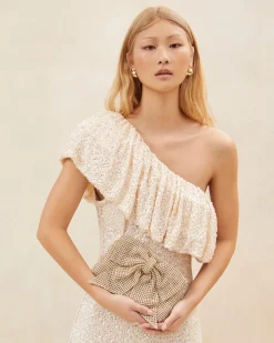 Loeffler Randall Jolene Gold Diamanté Bow Clutch Gold /><noscript><img width=