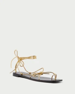 New Loeffler Randall Jude Leather Flat Sandal Gold
