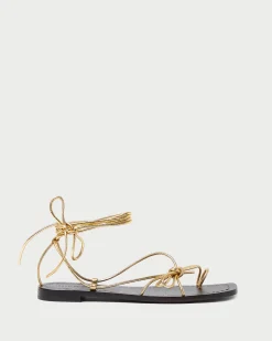 New Loeffler Randall Jude Leather Flat Sandal Gold