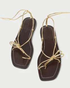 New Loeffler Randall Jude Leather Flat Sandal Gold