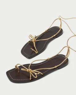 New Loeffler Randall Jude Leather Flat Sandal Gold
