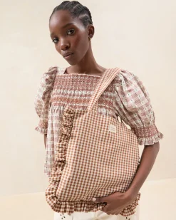 Hot Loeffler Randall Justine Ruffle Tote Brown Gingham