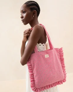 Hot Loeffler Randall Justine Ruffle Tote Brown Gingham