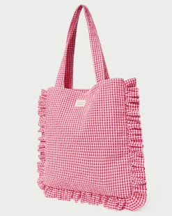 Loeffler Randall Justine Ruffle Tote Red Gingham