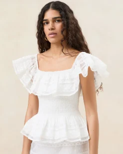 Clearance Loeffler Randall Layla Cream Ruffle Sleeveless Blouse Cream/Cream />
